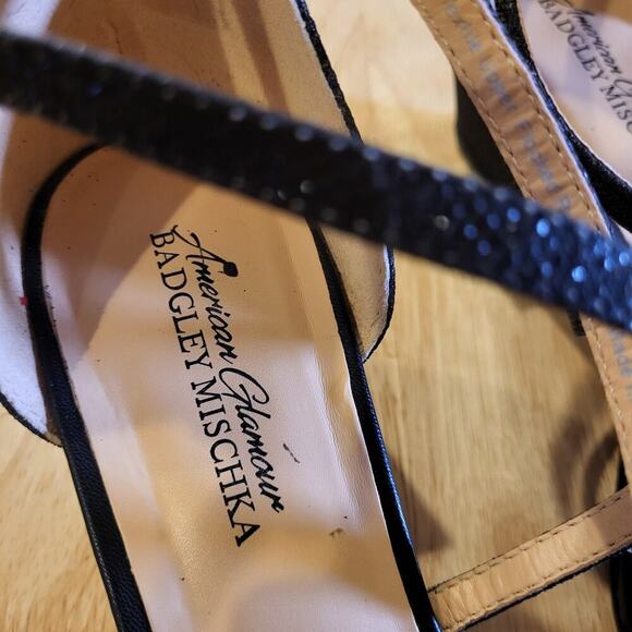 Badgley Mischka Black Rhinestone Strappy Wedge Worn Once Designer size 10 - Picture 3 of 9